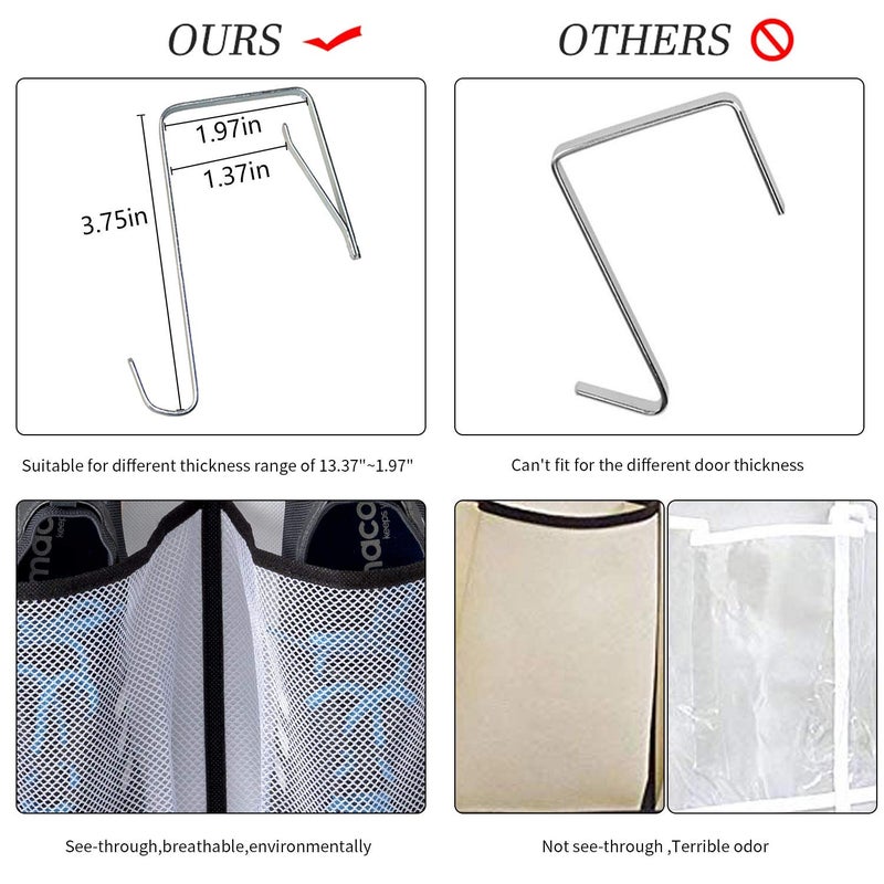 KEEPJOY Over The Door Shoe Organizer 2 Pack,Mesh Pockets Hanging Shoe Rack Over The Door,Shoe Storage Closet with 4 Hooks,Washable and Breathable Fabic,Large Size 57.5Ã—12.6inch(Grey) - Image 5